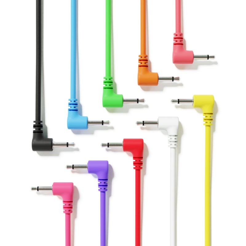 ExcelValley - Right Angle Mono Modular Patch Cables TS 3.5mm 1/8 inch Eurorack Synthesizer [6A-Pack | 30 cm - 11.81"] - Image 1